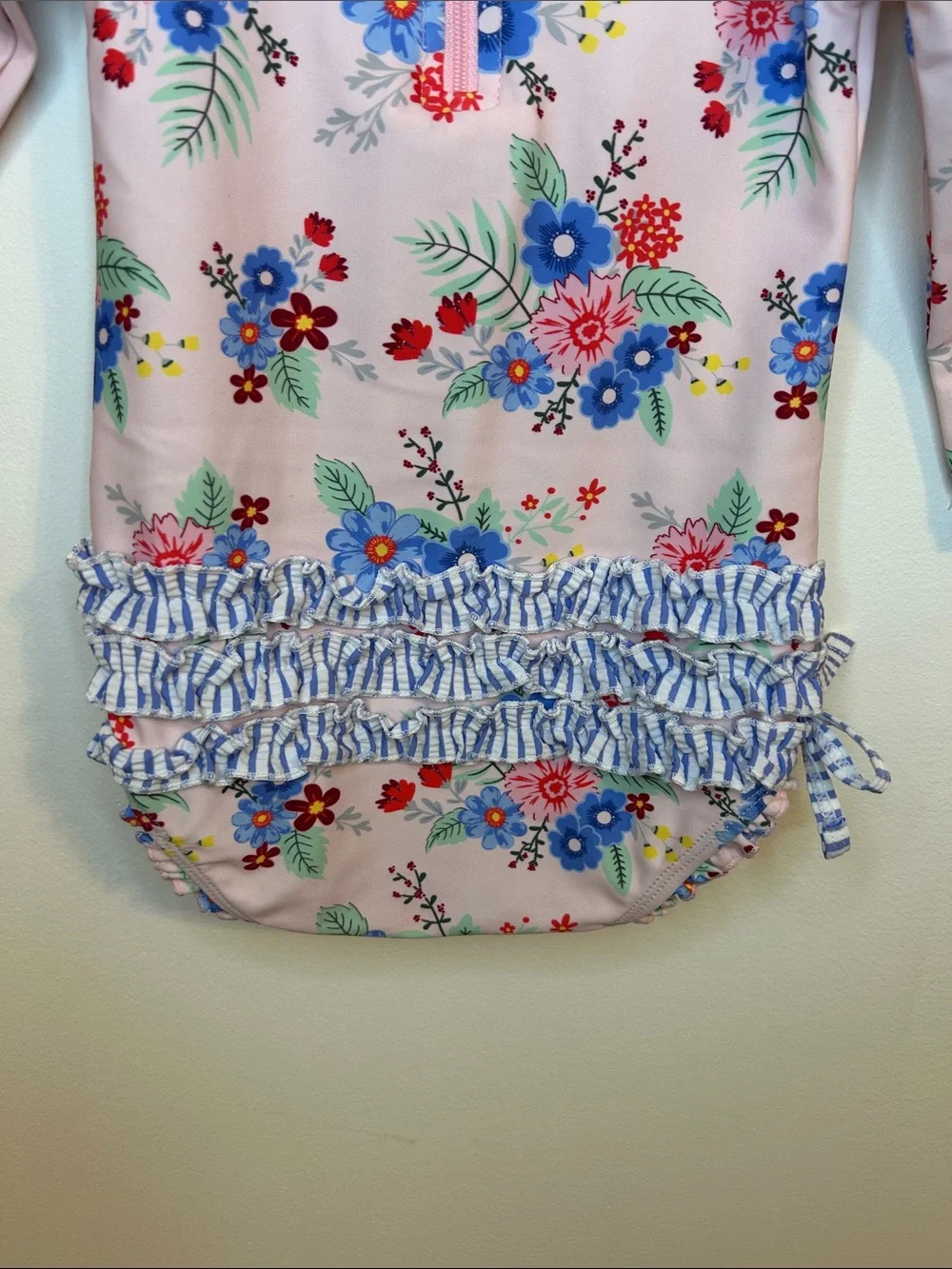 Ruffle Butts Pink Floral Long-Sleeve Baby Swimsuit, 18-24 Months